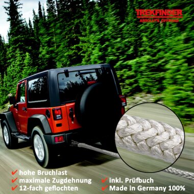 Bergeseil Off-Road Kinetikseil TREKFINDER - Ø: 24 mm / Länge: 6 m / Sytembruchlast: 10 t / Zugdehnung: 30 % - inkl. Prüfbuch - Made in Germany