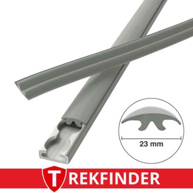 Abdeckprofil für Airlineschiene TREKFINDER / 23 mm breit / lichtgrau - RAL 7035 / glatte Oberfläche / 100 cm lang / Längenänderung (bis 25m) in 1m Schritten möglich über die Erhöhung der Anzahl der Artikelpositionen im Warenkorb