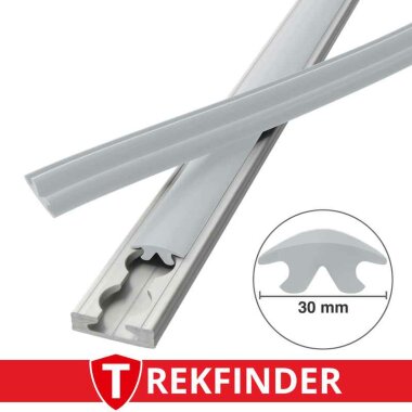 Abdeckprofil für Airlineschiene TREKFINDER / 30 mm breit / lichtgrau - RAL 7035 / glatte Oberfläche / 100 cm lang / Längenänderung (bis 25m) in 1m Schritten möglich über die Erhöhung der Anzahl der Artikelpositionen im Warenkorb